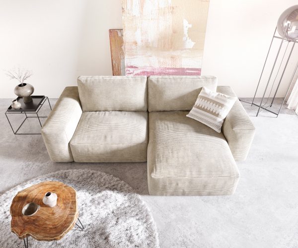 Sarokkanapé Lanzo L 260x160 cm kordbársony bézs változtatható rekamié - Image 4