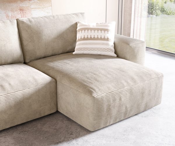 Sarokkanapé Lanzo L 260x160 cm kordbársony bézs változtatható rekamié - Image 6