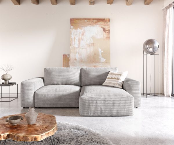 Rohová pohovka Lanzo D 260x160 cm manšestr stříbrno-šedá variabilní lenoška - Image 2