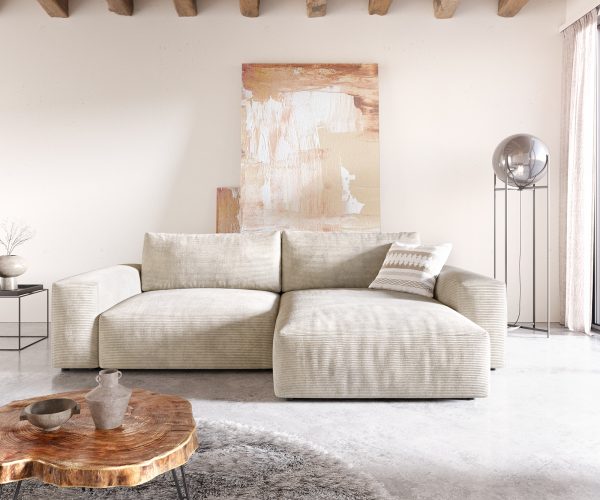 Rohová pohovka Lanzo XL 280x175 cm manšestr béžová variabilní lenoška - Image 2
