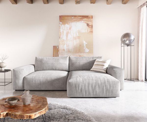 Rohová pohovka Lanzo XL 280x175 cm manšestr stříbrnošedá variabilní lenoška - Image 2