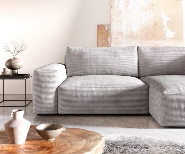Rohová pohovka Lanzo XL 280x175 cm manšestr stříbrnošedá variabilní lenoška - Image 5