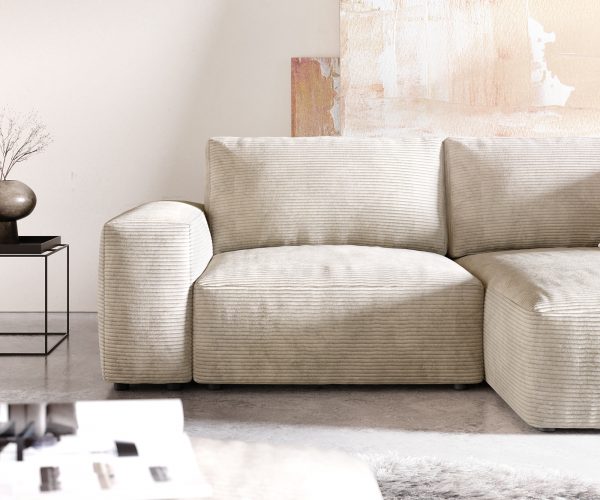 Rohová pohovka Lanzo D 260x160 cm manšestr béžová variabilní lenoška s taburetem - Image 5