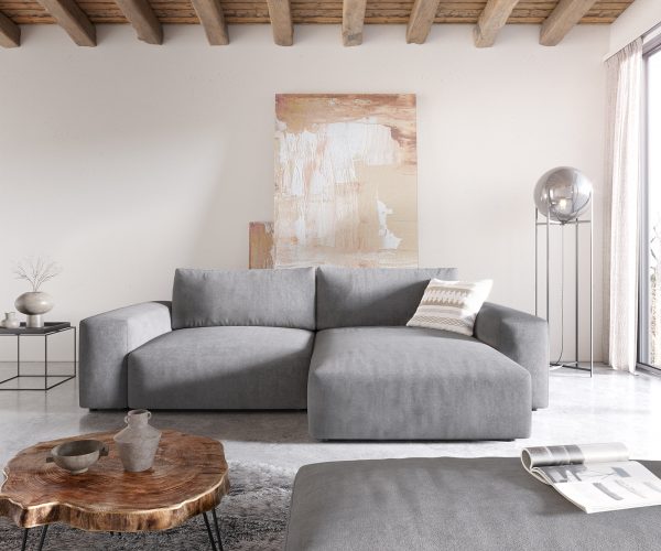 Rohová pohovka Lanzo XL 280x175 cm šedá mikrovlákno variabilní lenoška s taburetem - Image 2