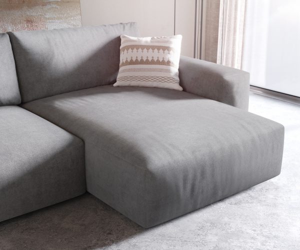 Rohová pohovka Lanzo XL 280x175 cm šedá mikrovlákno variabilní lenoška s taburetem - Image 6
