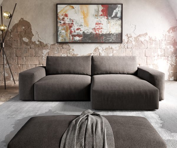 Rohová pohovka Lanzo XL 280x175 cm mikrovlákno khaki hnědá variabilní lenoška s taburetem - Image 2