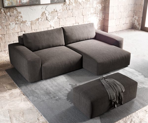 Rohová pohovka Lanzo XL 280x175 cm mikrovlákno khaki hnědá variabilní lenoška s taburetem - Image 5