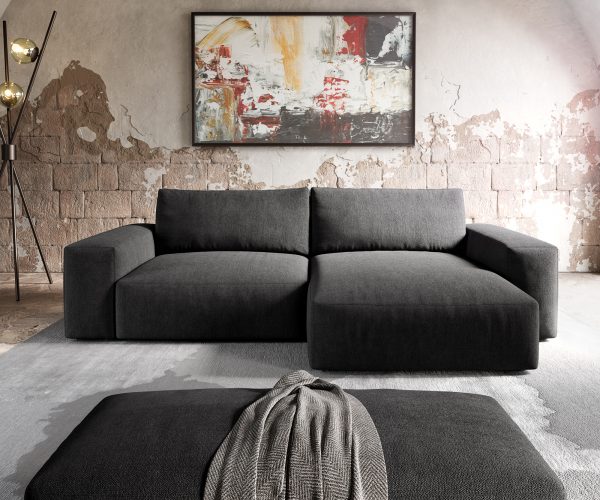 Rohová pohovka Lanzo XL 280x175 cm černá mikrovlákno variabilní lenoška s taburetem - Image 2