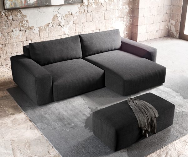 Rohová pohovka Lanzo XL 280x175 cm černá mikrovlákno variabilní lenoška s taburetem - Image 4
