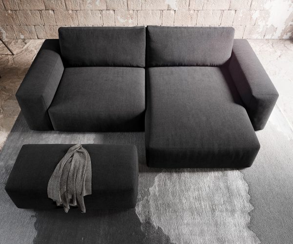 Rohová pohovka Lanzo XL 280x175 cm černá mikrovlákno variabilní lenoška s taburetem - Image 6