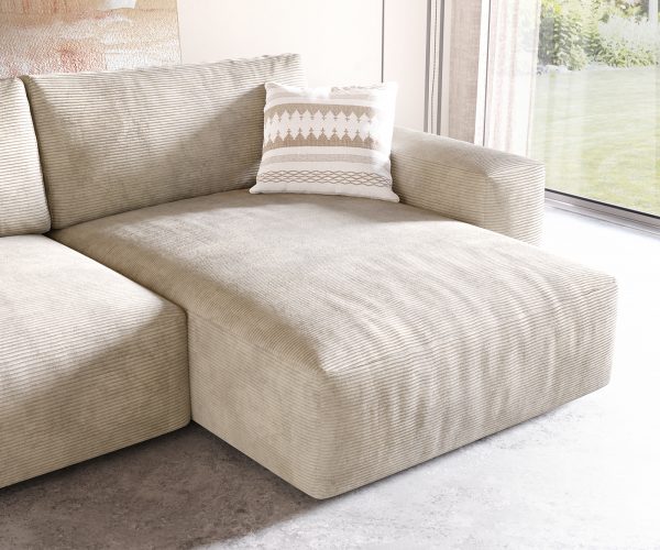 Rohová pohovka Lanzo XL 280x175 cm béžová manšestr variabilní lenoška s taburetem - Image 6
