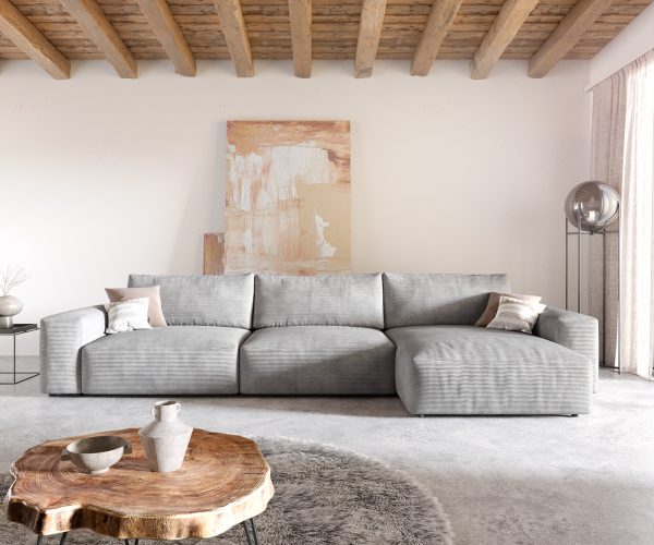 Rohová pohovka Lanzo XL 380x175 cm manšestr stříbrnošedá variabilní lenoška - Image 2