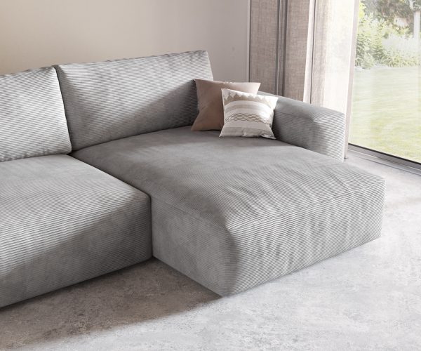 Rohová pohovka Lanzo XL 380x175 cm manšestr stříbrnošedá variabilní lenoška - Image 6