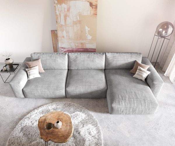 Rohová pohovka Lanzo XL 380x175 cm manšestr stříbrnošedá variabilní lenoška - Image 4
