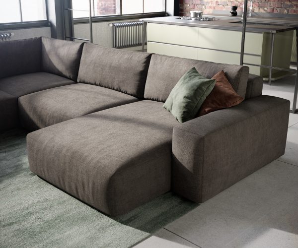Pohovka ve tvaru "U" Lanzo XL 370x260 cm mikrovlákno khaki hnědá variabilní lenoška - Image 5