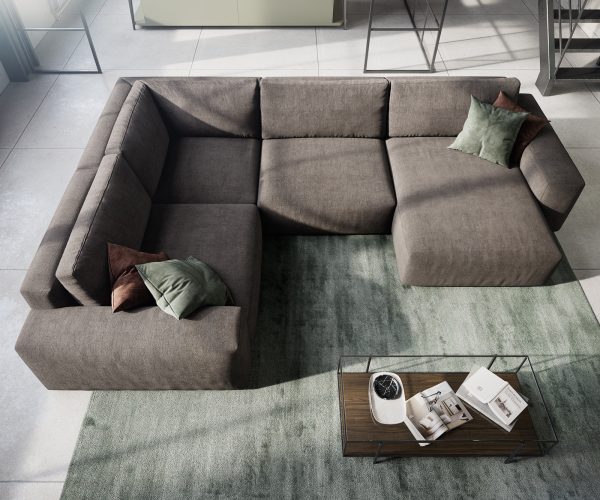 Pohovka ve tvaru "U" Lanzo XL 370x260 cm mikrovlákno khaki hnědá variabilní lenoška - Image 4