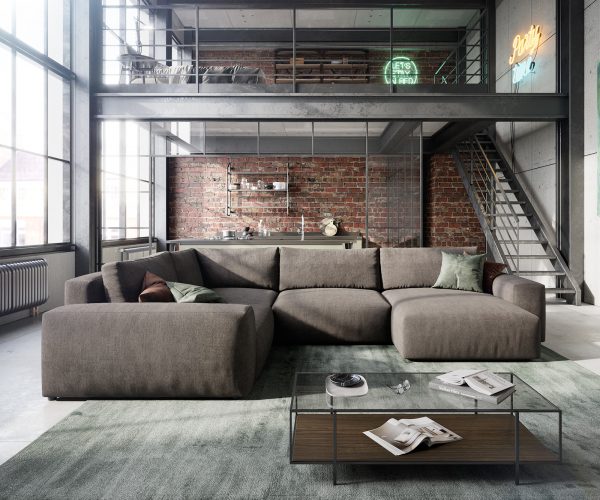 Pohovka ve tvaru "U" Lanzo XL 370x260 cm mikrovlákno khaki hnědá variabilní lenoška - Image 2