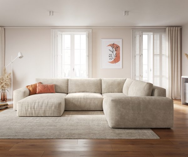 Pohovka ve tvaru "U" Lanzo XL 370x260 cm manšestr béžová variabilní lenoška - Image 2