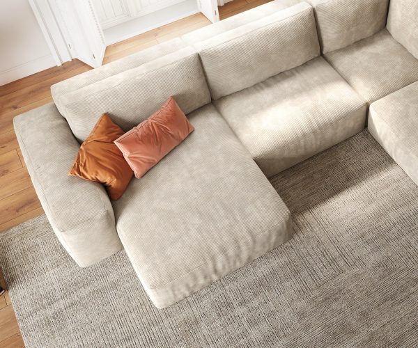 Pohovka ve tvaru "U" Lanzo XL 370x260 cm manšestr béžová variabilní lenoška - Image 4