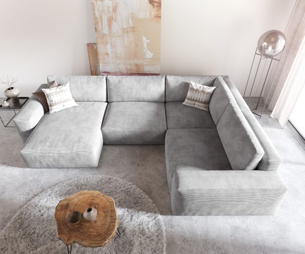 Pohovka ve tvaru "U" Lanzo XL 370x260 cm manšestr stříbrno-šedá variabilní lenoška - Image 4