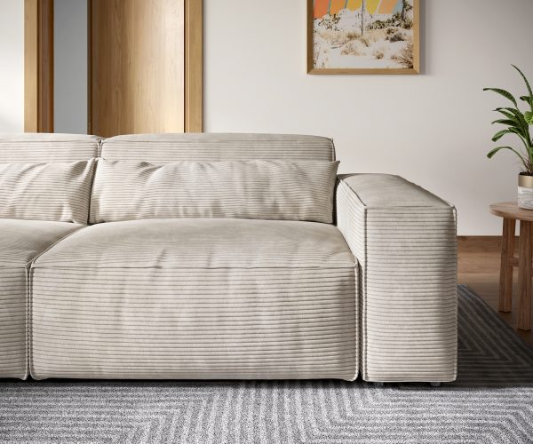 Velká pohovka Sirpio XL 270x125 cm manšestr béžová s podnožkou - Image 5