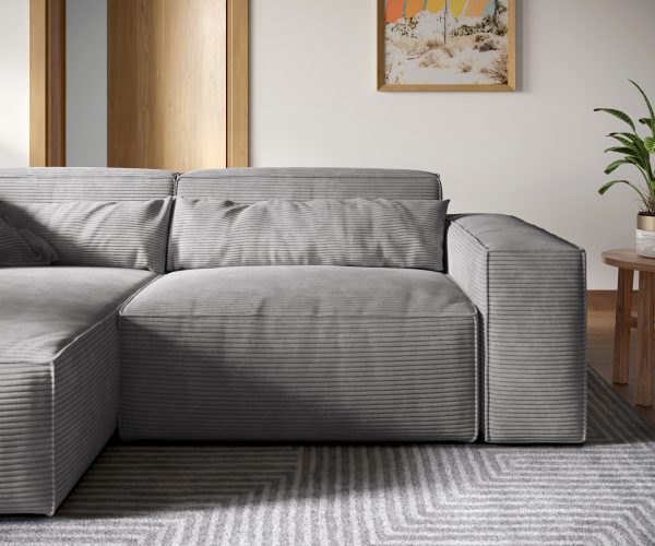Rohová pohovka Sirpio XL 270x175 cm manšestr stříbrnošedá variabilní lenoška - Image 5