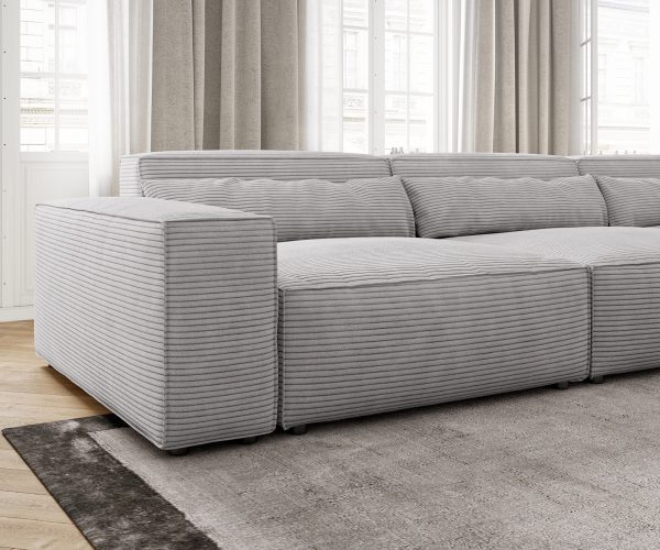 Rohová pohovka Sirpio XL 370x175 cm manšestr stříbrnošedá variabilní lenoška - Image 5