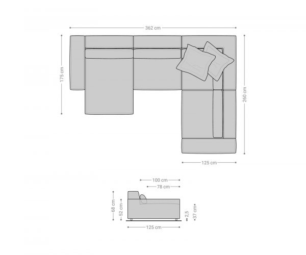Pohovka ve tvaru "U" Sirpio XL 360x260 cm manšestr stříbrnošedá variabilní lenoška - Image 8