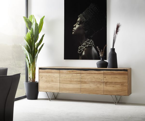 Komoda Stonegrace 200x45 cm přírodní akácie 4 dvířka nepravidelná hrana - Image 2