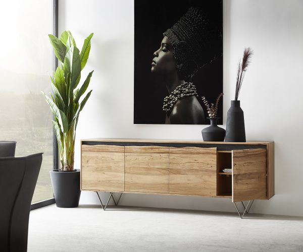 Komoda Stonegrace 200x45 cm přírodní akácie 4 dvířka nepravidelná hrana - Image 4