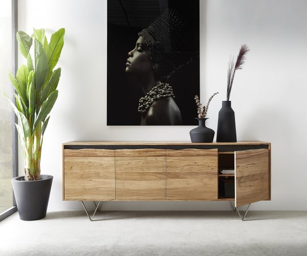 Komoda Stonegrace 200x45 cm přírodní akácie 4 dvířka nepravidelná hrana - Image 5