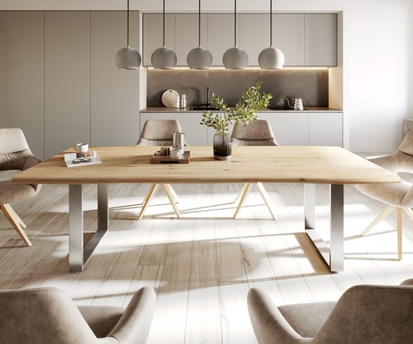 Jídelní stůl Edge 200x100 cm přírodní dub nerezová úzká obávací pokoj- - Image 2