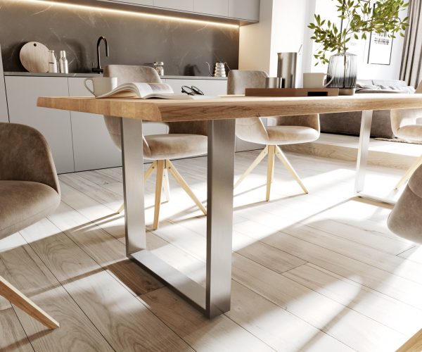 Jídelní stůl Edge 200x100 cm přírodní dub nerezová úzká obávací pokoj- - Image 5