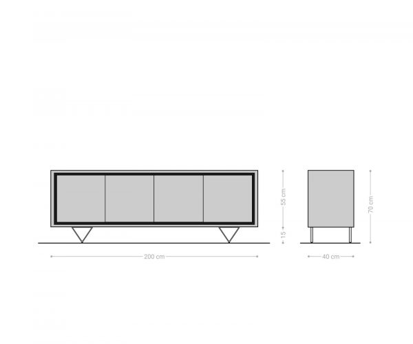 Komoda Stonegrace 200 cm přírodní akácie 4 dvířka kamennádřeva podnož ve tvaru "V" - Image 7