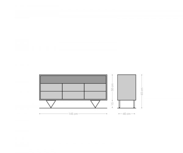 Komoda Eloi 145x40 cm přírodní akácie 6 zásuvek podnož ve tvaru "V" nerezová ocel - Image 6