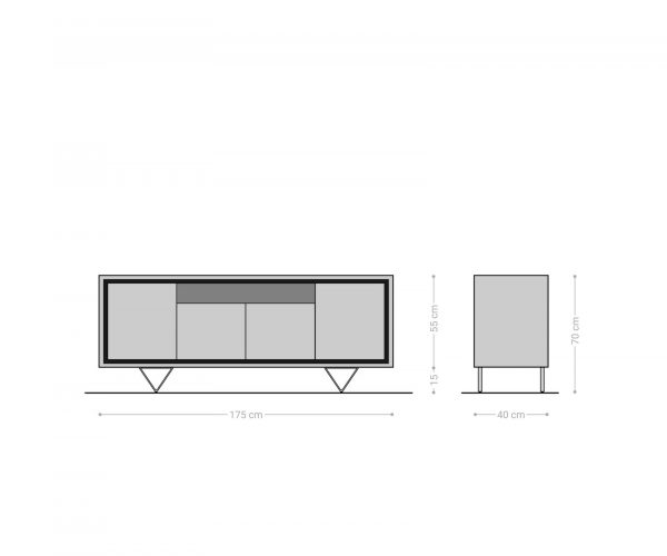 Komoda Stonegrace 175 cm akácie hnědá kamenina 4 dvířka 1 přihrádka podnož ve tvaru "V" černá - Image 7
