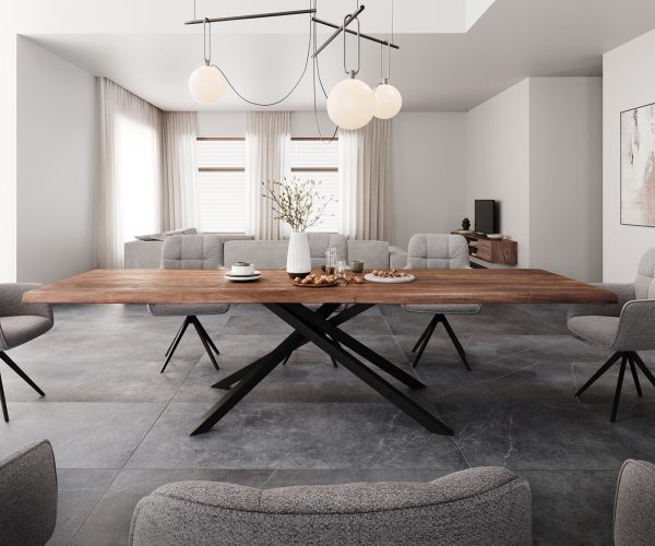 Jídelní stůl Edge 300x100 XL akácie hnědá křížová podnož černá - Image 2