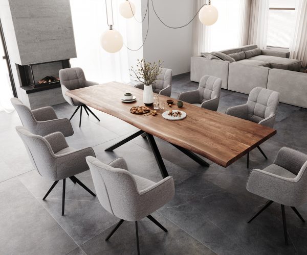 Jídelní stůl Edge 300x100 XL akácie hnědá křížová podnož černá - Image 6