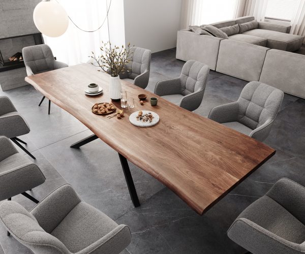 Jídelní stůl Edge 300x100 XL akácie hnědá křížová podnož černá - Image 4