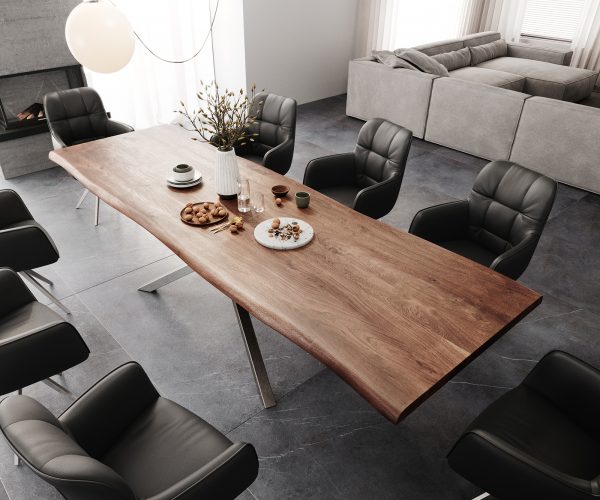 Jídelní stůl Edge 300x100 XL akácie hnědá křížová podnož nerezová ocel - Image 4