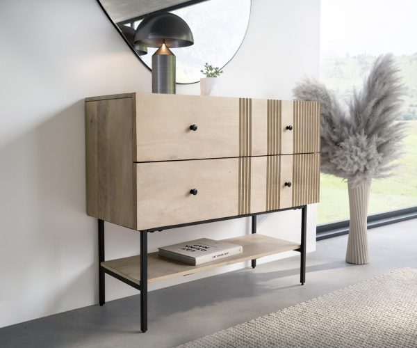 Komoda Neria 100 cm mango bílé světlé 2 zásuvky černý kov - Image 2