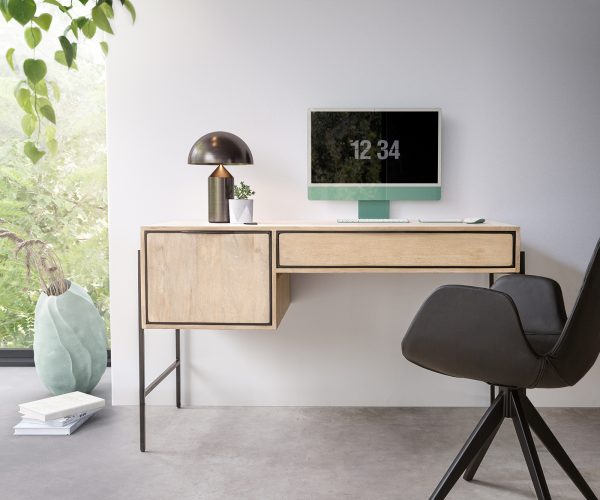 Psací stůl Henrikus 130x60 cm mango bílé 2 šuplíky černý kov - Image 2