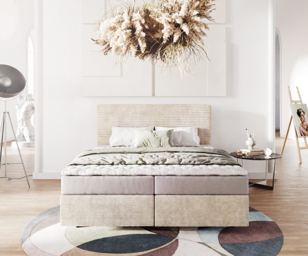 Boxspring postel Dream-Well 160x200 cm manšestr béžová s matrací a topperem - Image 2