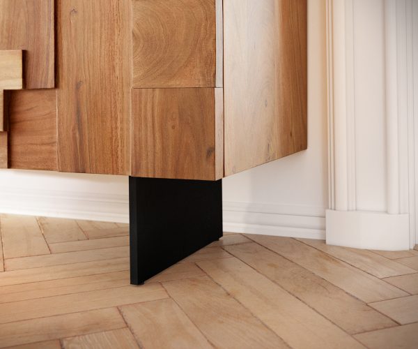 TV stolek Puzzle 220 cm přírodní akácie 4 dvířka podnož černý kov - Image 6