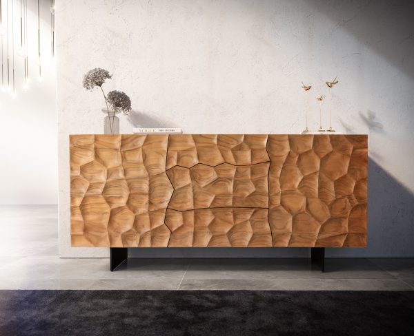 Komoda Solu 175 cm přírodní akácie 2 dvířka 3 zásuvky 3D - Image 2