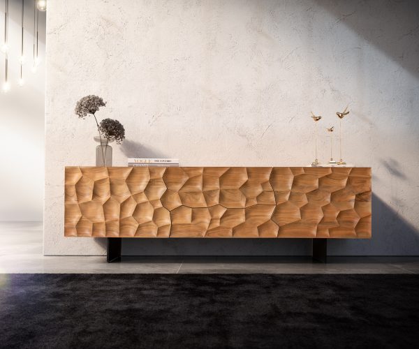 TV stolek Solu 175 cm přírodní akácie 2 dvířka 2 zásuvky 3D - Image 2