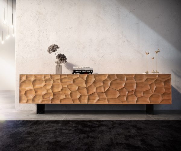 TV stolek Solu 220 cm přírodní akácie 2 dvířka 4 zásuvky 3D - Image 2