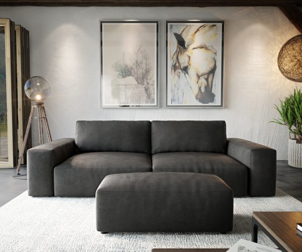 Velká pohovka Lanzo D 270x125 cm koženka antracitová s podnožkou - Image 2