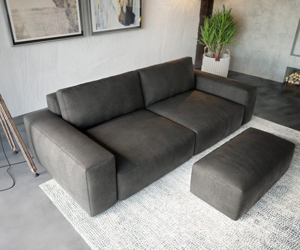 Velká pohovka Lanzo D 270x125 cm koženka antracitová s podnožkou - Image 4