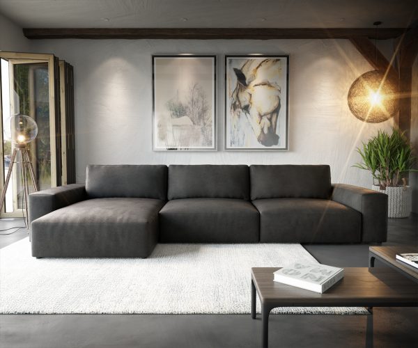 Rohová pohovka Lanzo XL 380x175 cm koženka antracitová vintage variabilní lenoška - Image 2